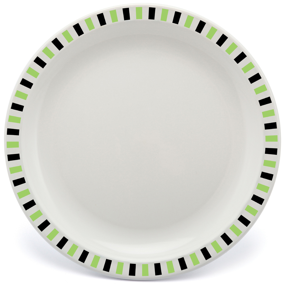 17cm Patterned Plate, Polycarbonate, Stripes - Lime & Black
