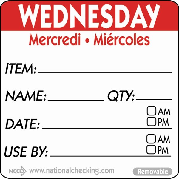 50mm Wednesday Removable Day Label (500)